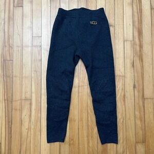 UGG Black Knit Faux Fur Lined Leggings Quilted Knee Loungewear Thermal Pants